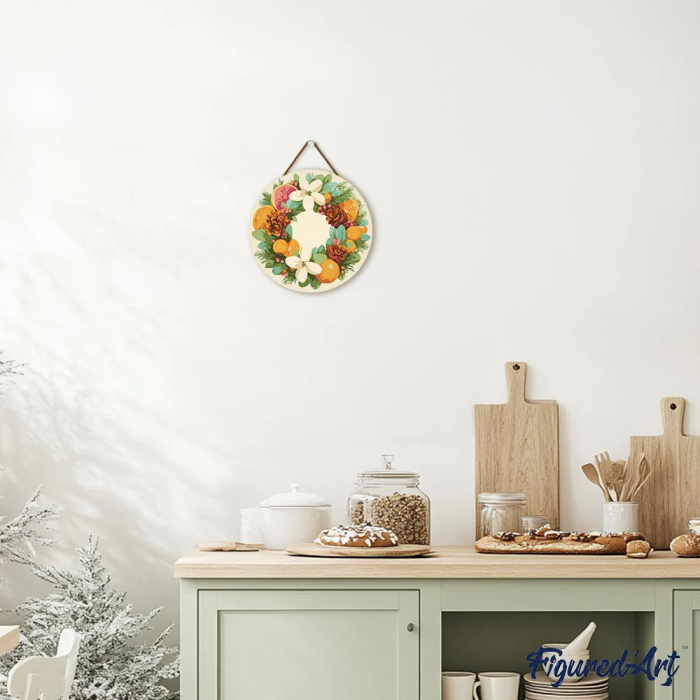 Set pictura pe numere rotunda, pe lemn, Coronita cu portocale, Ø30cm [6]