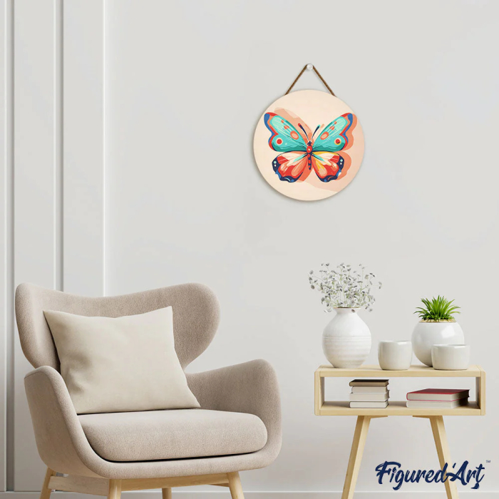 Set pictura pe numere rotunda, pe lemn, Fluture, Ø30cm [10]