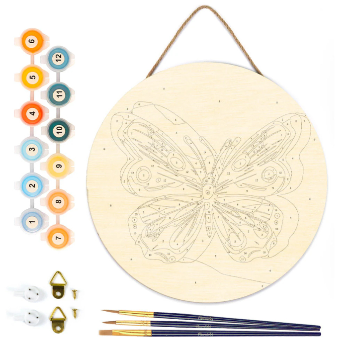 Set pictura pe numere rotunda, pe lemn, Fluture, Ø30cm [2]