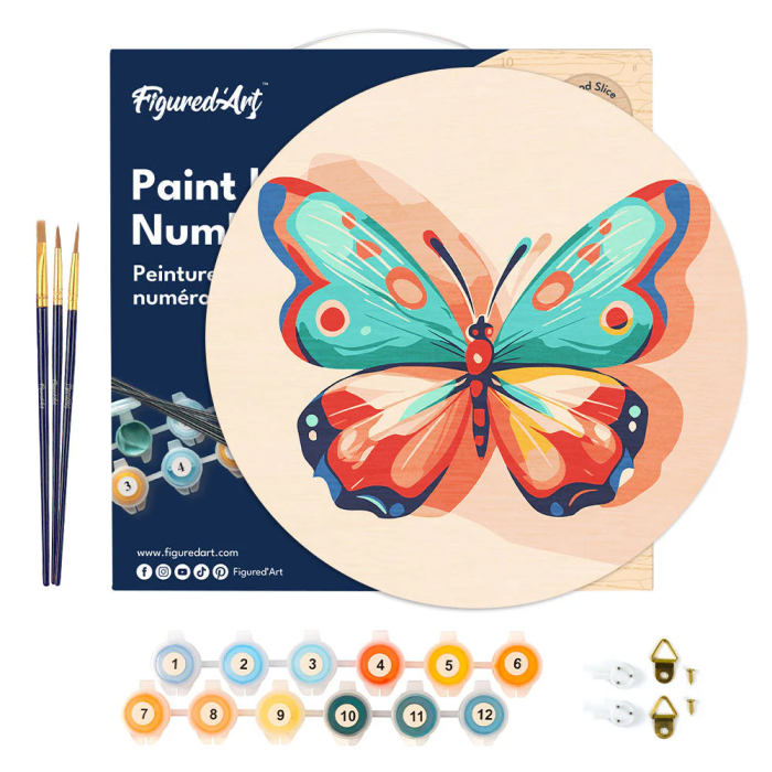 Set pictura pe numere rotunda, pe lemn, Fluture, Ø30cm [4]