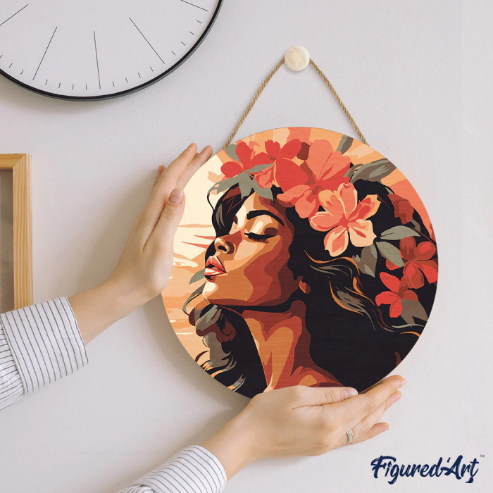 Set pictura pe numere rotunda, pe lemn, Coronita de flori, Ø30cm [3]