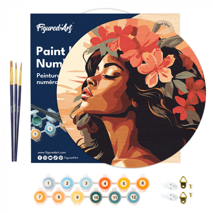 Set pictura pe numere rotunda, pe lemn, Coronita de flori, Ø30cm [4]