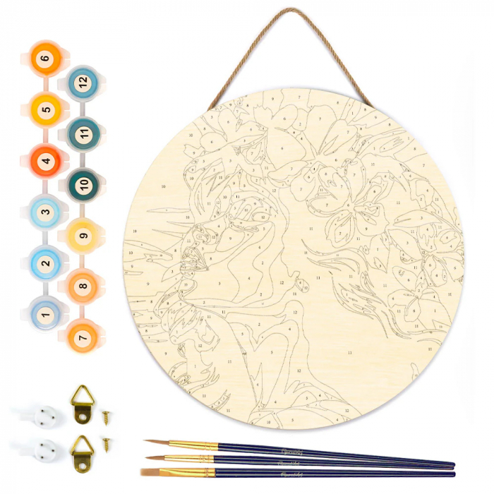 Set pictura pe numere rotunda, pe lemn, Coronita de flori, Ø30cm [2]