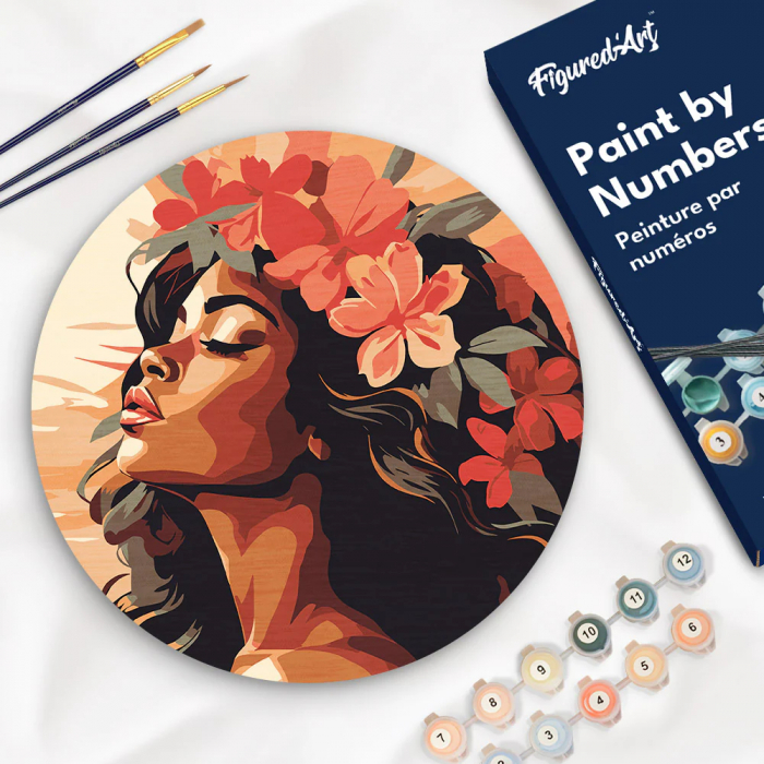 Set pictura pe numere rotunda, pe lemn, Coronita de flori, Ø30cm [7]