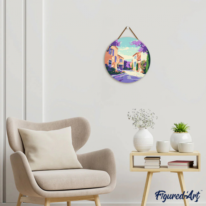 Set pictura pe numere rotunda, pe lemn, Primavara in Provence, Ø30cm [6]