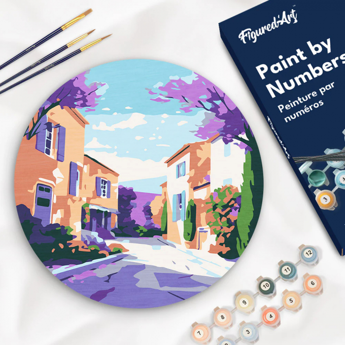 Set pictura pe numere rotunda, pe lemn, Primavara in Provence, Ø30cm [4]