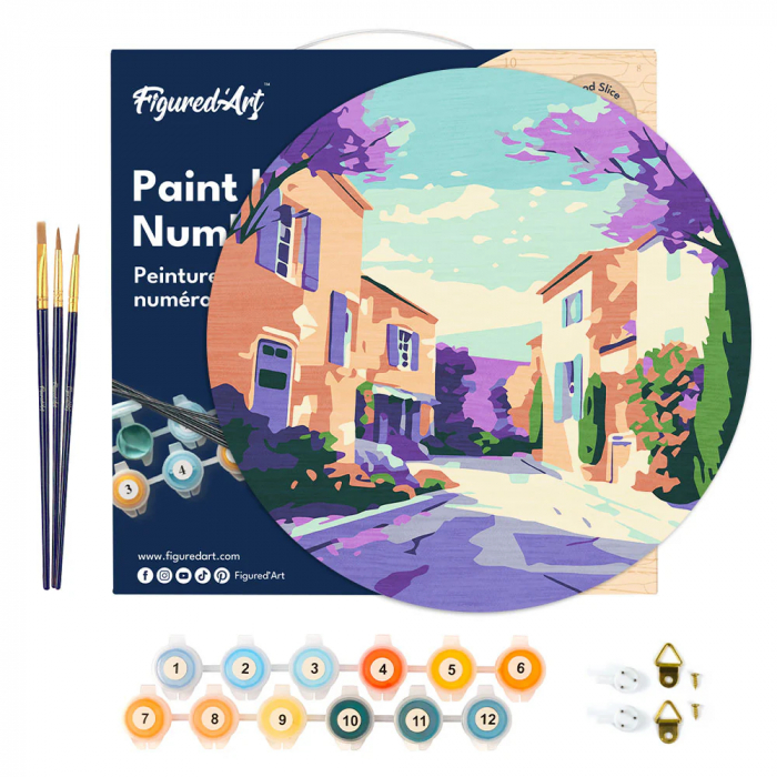 Set pictura pe numere rotunda, pe lemn, Primavara in Provence, Ø30cm [5]