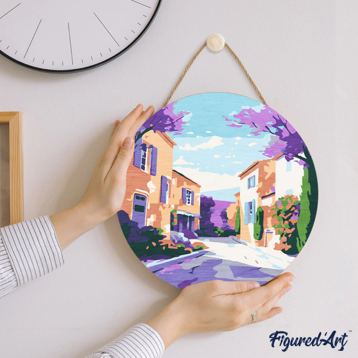 Set pictura pe numere rotunda, pe lemn, Primavara in Provence, Ø30cm [2]