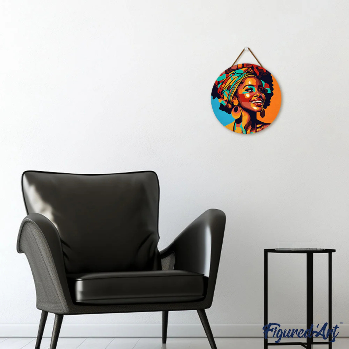 Set pictura pe numere rotunda, pe lemn, Regina africana, Ø30cm [4]