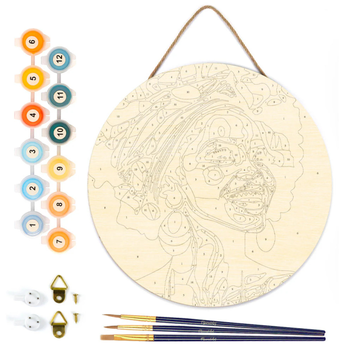 Set pictura pe numere rotunda, pe lemn, Regina africana, Ø30cm [2]