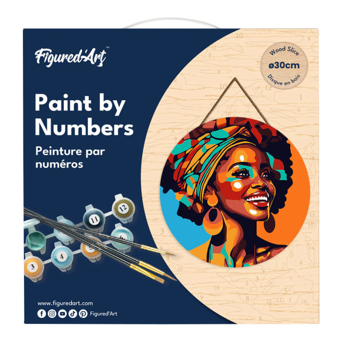 Set pictura pe numere rotunda, pe lemn, Regina africana, Ø30cm [11]