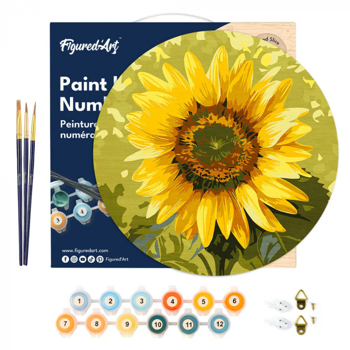 Set pictura pe numere rotunda, pe lemn, Floarea soarelui, Ø30cm [4]
