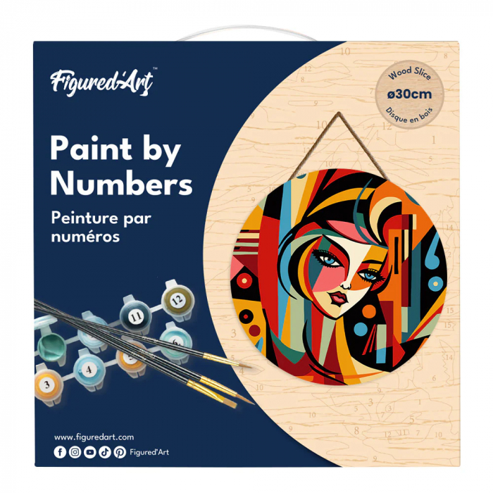 Set pictura pe numere rotunda, pe lemn, Portret de femeie in stil Picasso, Ø30cm [7]