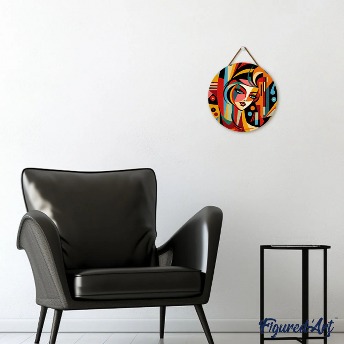 Set pictura pe numere rotunda, pe lemn, Portret de femeie in stil Picasso, Ø30cm [4]