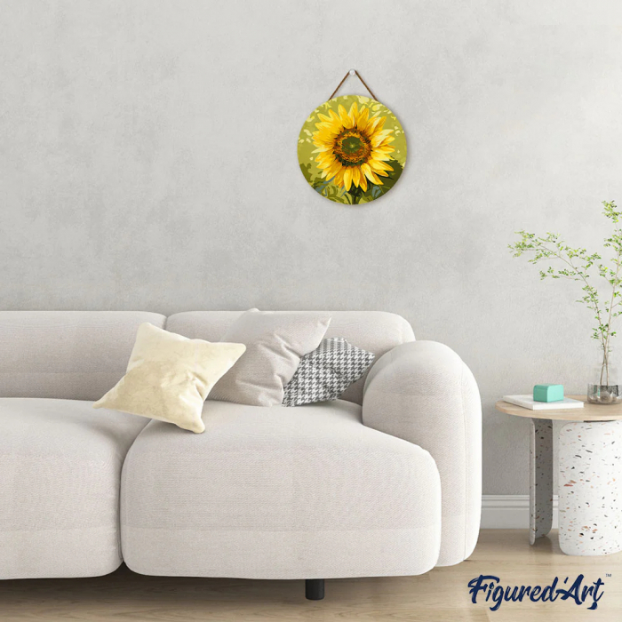 Set pictura pe numere rotunda, pe lemn, Floarea soarelui, Ø30cm [6]