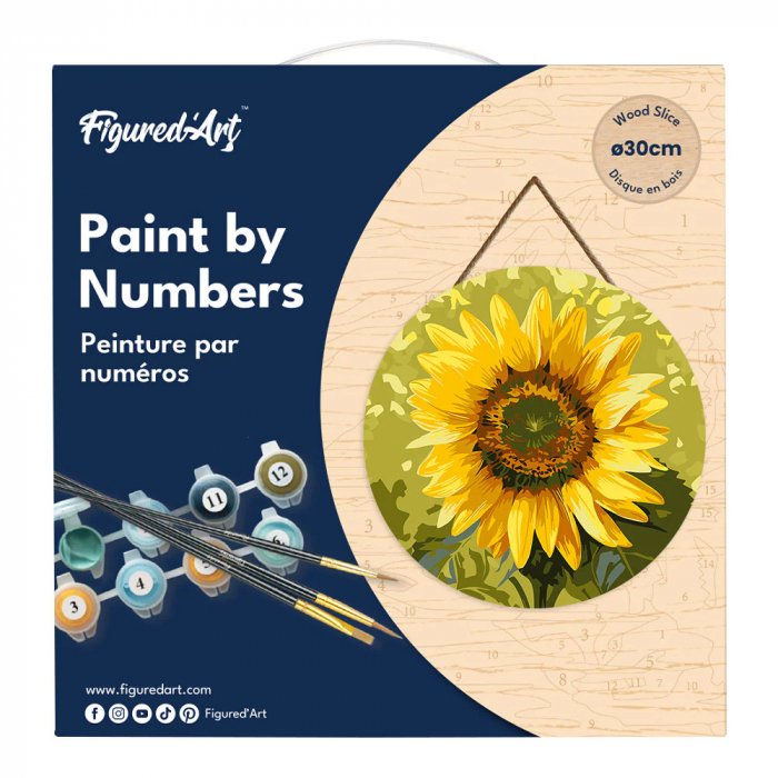 Set pictura pe numere rotunda, pe lemn, Floarea soarelui, Ø30cm [7]
