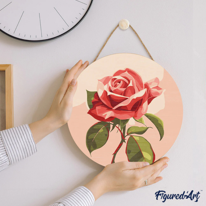 Set pictura pe numere rotunda, pe lemn, Trandafir, Ø30cm [6]
