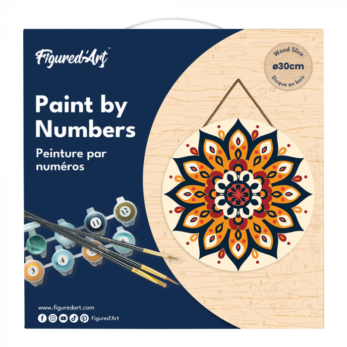 Set pictura pe numere rotunda, pe lemn, Mandala solara, Ø30cm [6]