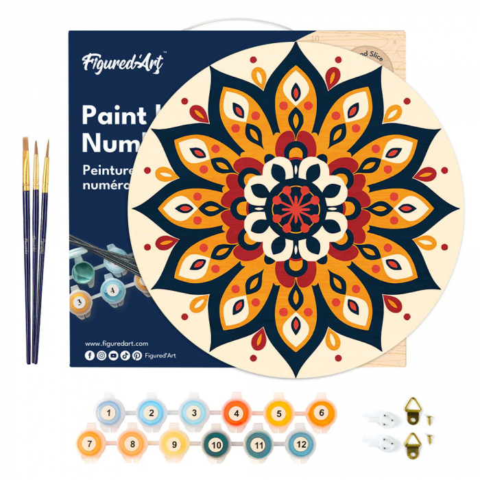 Set pictura pe numere rotunda, pe lemn, Mandala solara, Ø30cm [7]