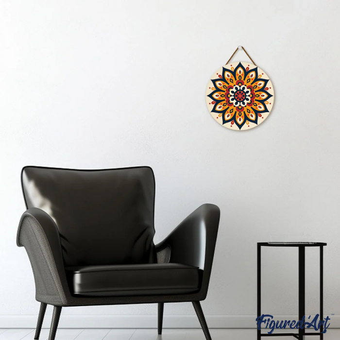 Set pictura pe numere rotunda, pe lemn, Mandala solara, Ø30cm [4]