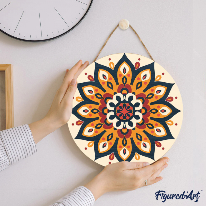 Set pictura pe numere rotunda, pe lemn, Mandala solara, Ø30cm [2]