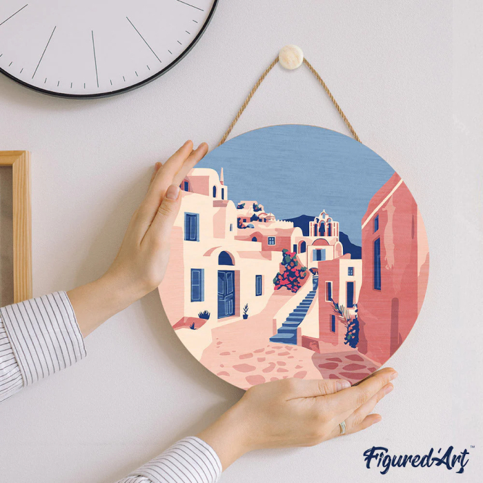 Set pictura pe numere rotunda, pe lemn, Santorini, Ø30cm [4]