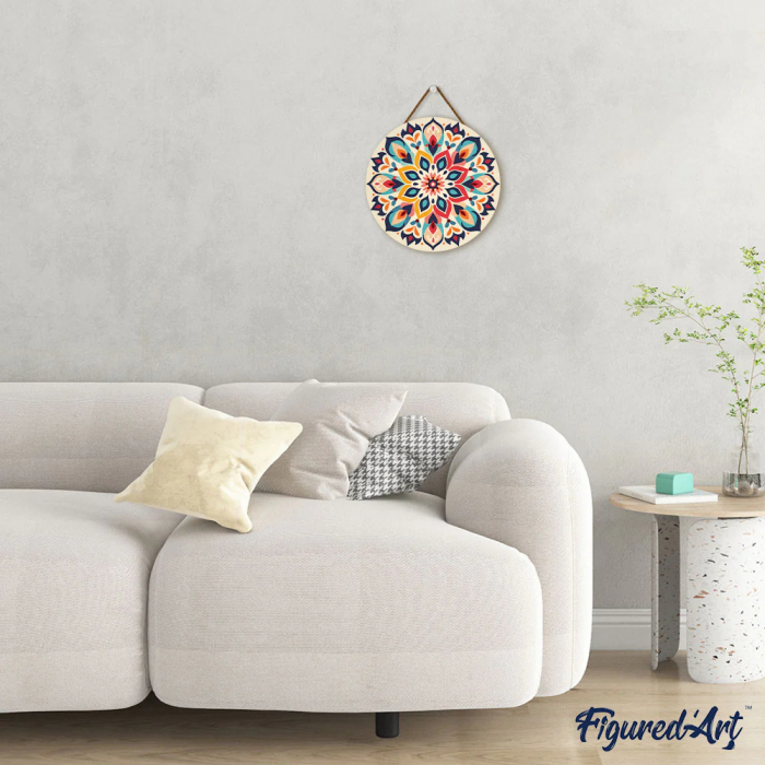 Set pictura pe numere rotunda, pe lemn, Mandala florala, Ø30cm [6]