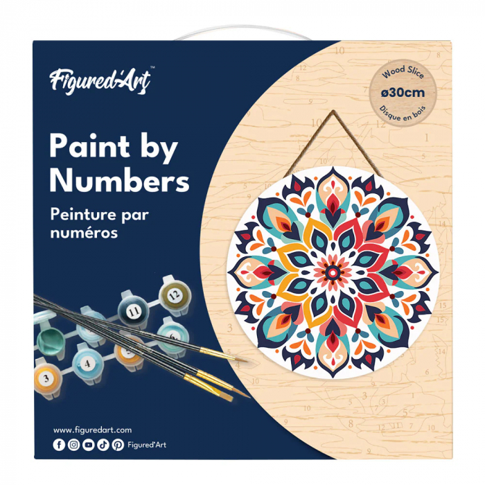 Set pictura pe numere rotunda, pe lemn, Mandala florala, Ø30cm [7]