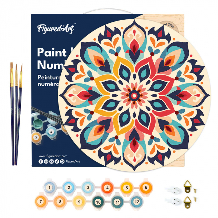 Set pictura pe numere rotunda, pe lemn, Mandala florala, Ø30cm [3]
