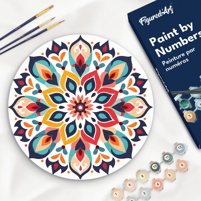 Set pictura pe numere rotunda, pe lemn, Mandala florala, Ø30cm [5]