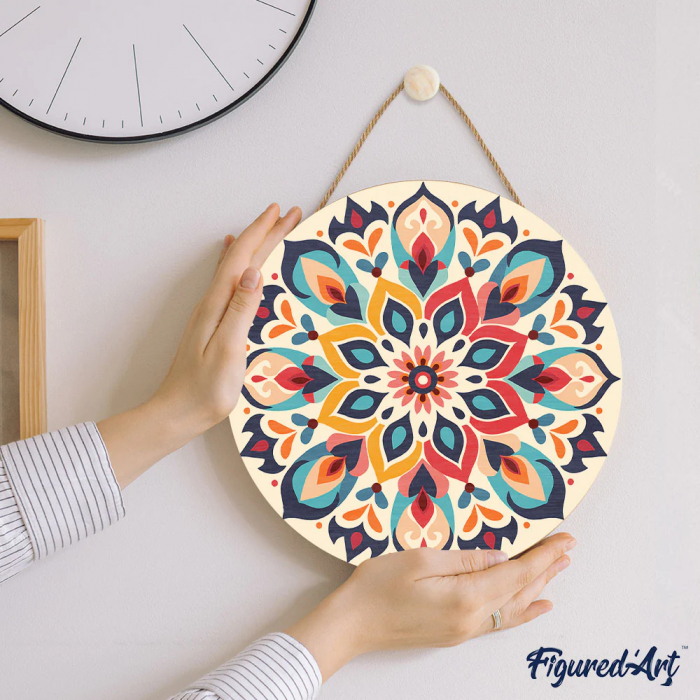 Set pictura pe numere rotunda, pe lemn, Mandala florala, Ø30cm [4]