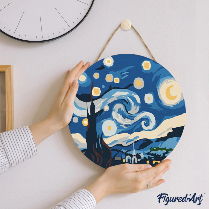 Set pictura pe numere rotunda, pe lemn, Noapte instelata, Ø30cm [4]