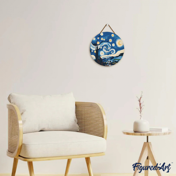 Set pictura pe numere rotunda, pe lemn, Noapte instelata, Ø30cm [5]