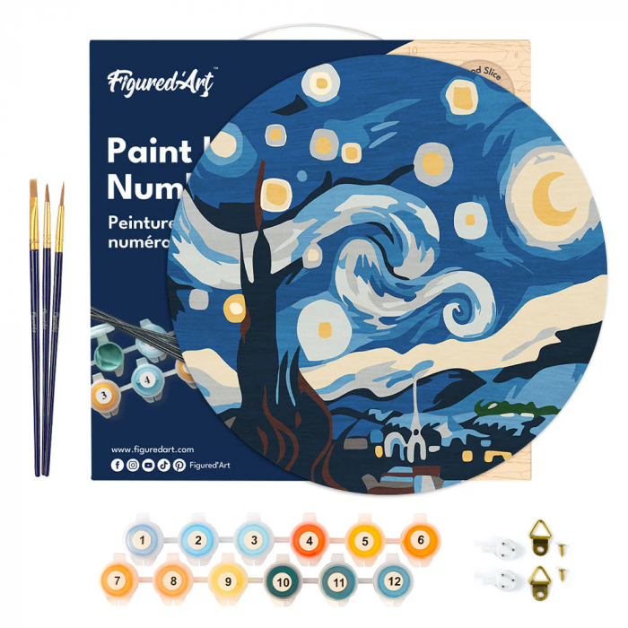 Set pictura pe numere rotunda, pe lemn, Noapte instelata, Ø30cm [3]