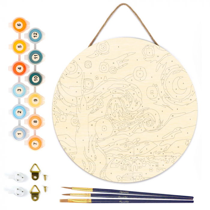 Set pictura pe numere rotunda, pe lemn, Noapte instelata, Ø30cm [6]
