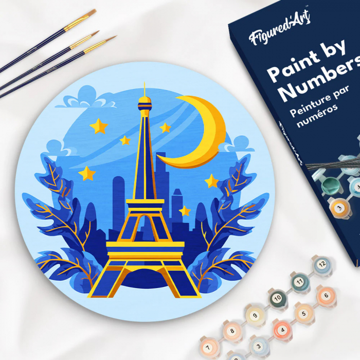 Set pictura pe numere rotunda, pe lemn, Turnul Eiffel, Ø30cm [2]