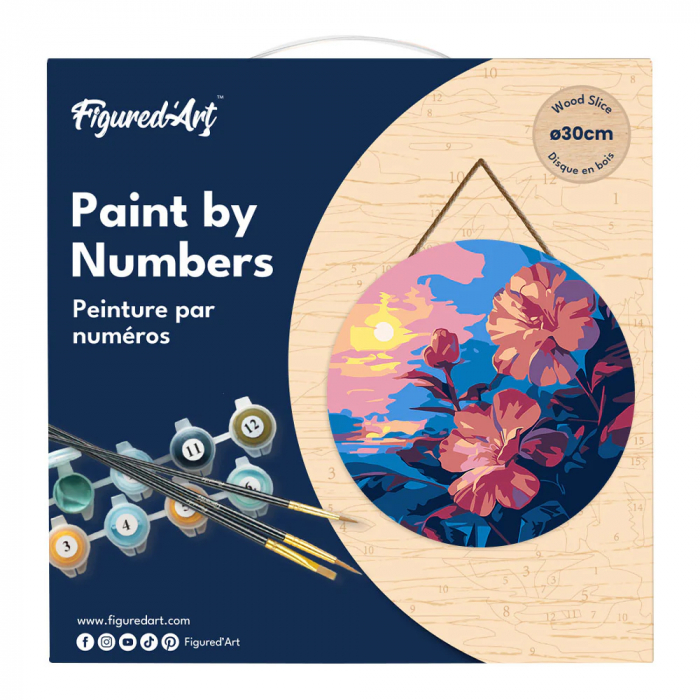 Set pictura pe numere rotunda, pe lemn, Hibiscus la apus, Ø30cm [6]