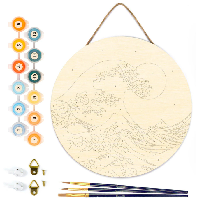 Set pictura pe numere rotunda, pe lemn, Marele val, Ø30cm [2]