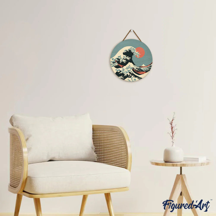 Set pictura pe numere rotunda, pe lemn, Marele val, Ø30cm [10]