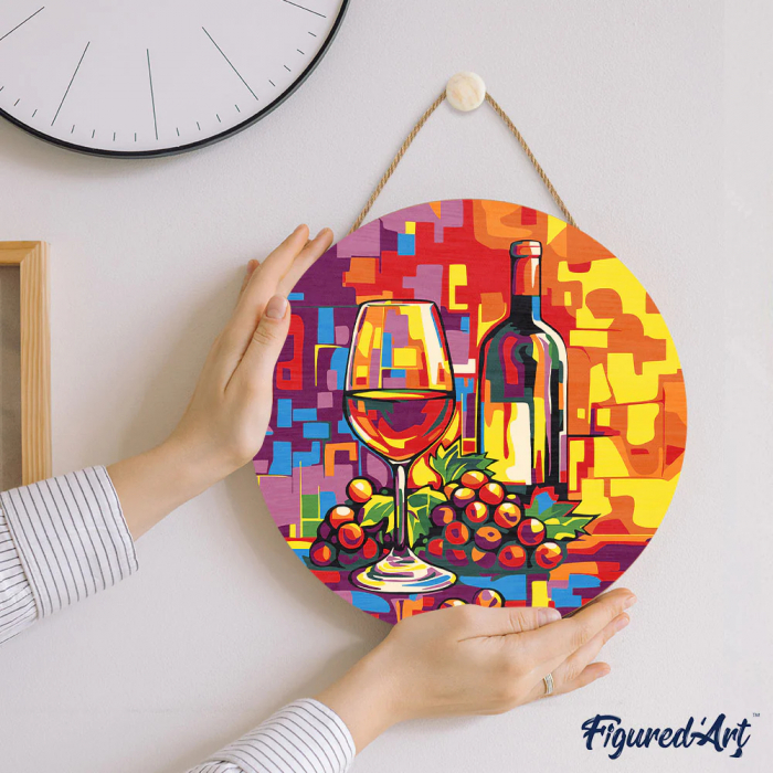 Set pictura pe numere rotunda, pe lemn, Vin si struguri, Ø30cm [6]