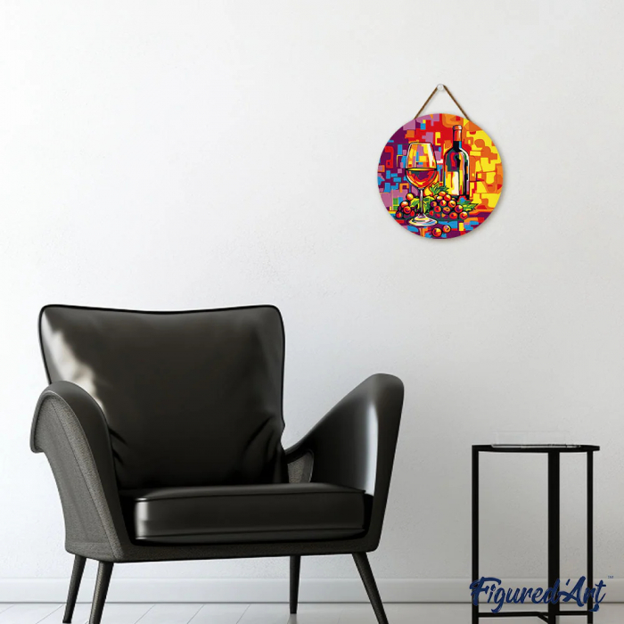 Set pictura pe numere rotunda, pe lemn, Vin si struguri, Ø30cm [10]