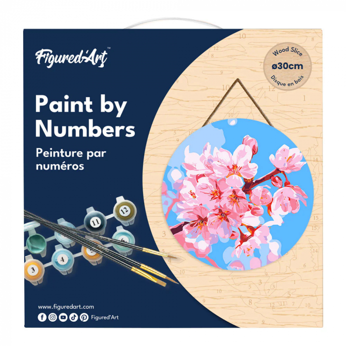 Set pictura pe numere rotunda, pe lemn, Flori de cires, Ø30cm [12]