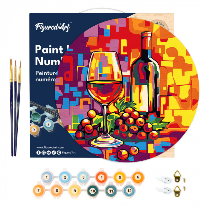 Set pictura pe numere rotunda, pe lemn, Vin si struguri, Ø30cm [3]