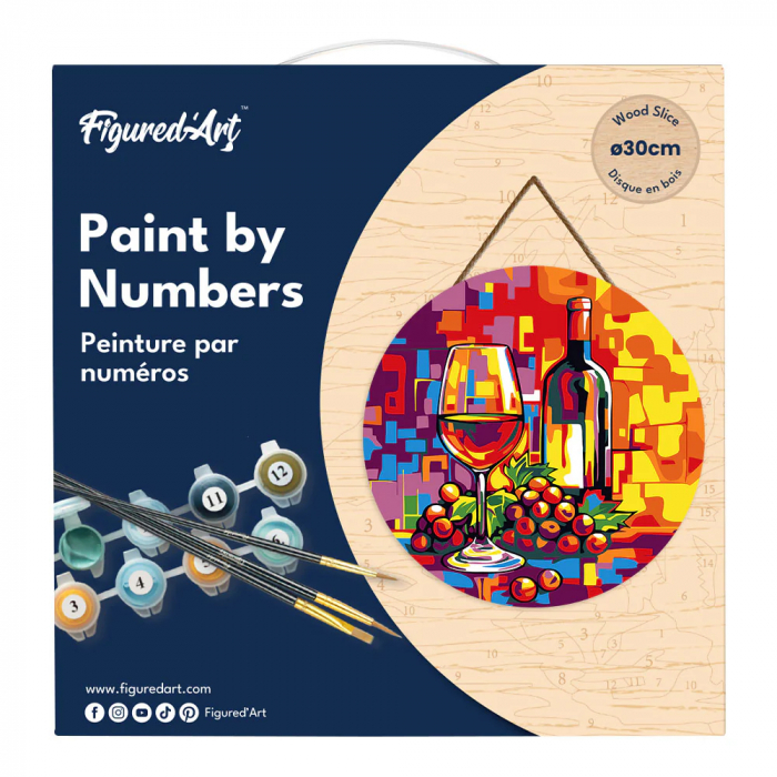 Set pictura pe numere rotunda, pe lemn, Vin si struguri, Ø30cm [5]