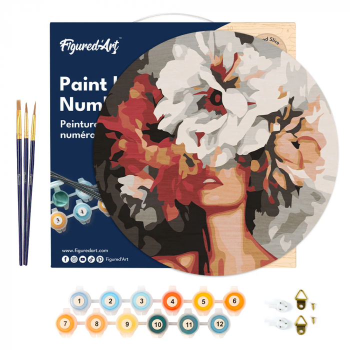 Set pictura pe numere rotunda, pe lemn, Frumusete ascunsa in flori, Ø30cm [4]