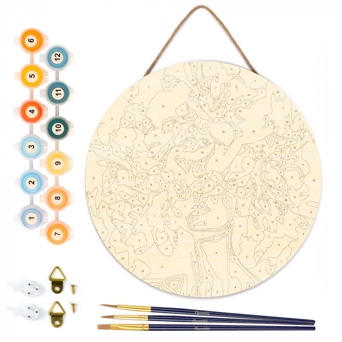 Set pictura pe numere rotunda, pe lemn, Frumusete ascunsa in flori, Ø30cm [3]
