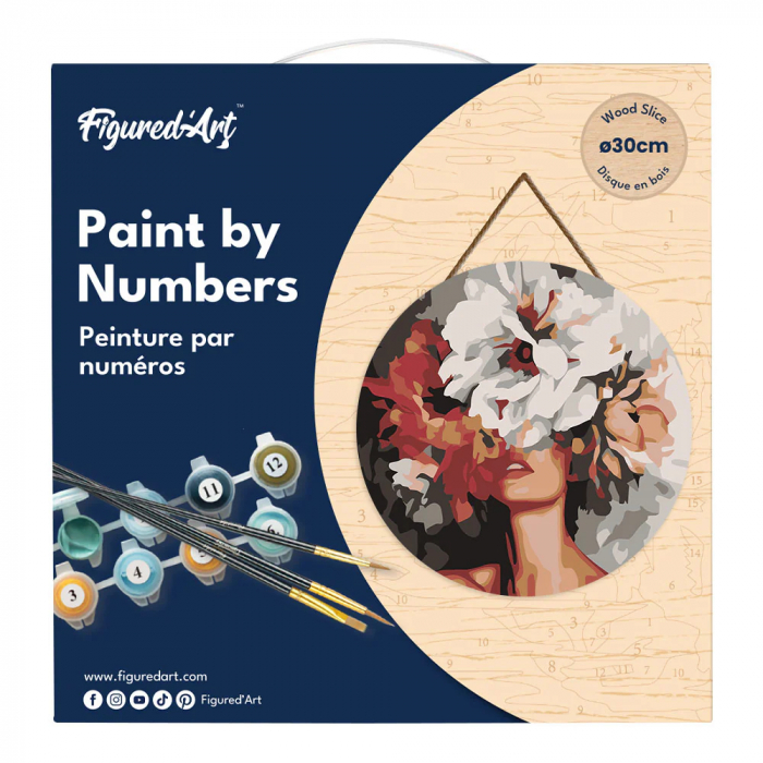 Set pictura pe numere rotunda, pe lemn, Frumusete ascunsa in flori, Ø30cm [12]