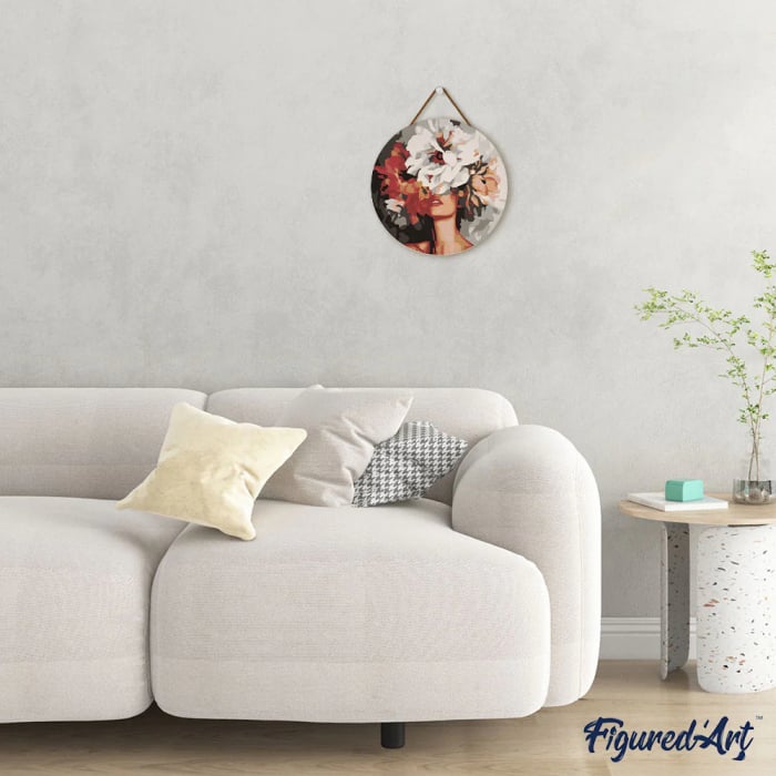 Set pictura pe numere rotunda, pe lemn, Frumusete ascunsa in flori, Ø30cm [6]