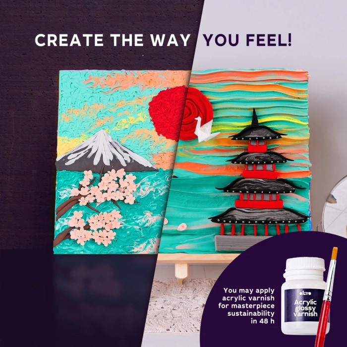 Set pictura senzoriala 3D cu argila usoara, Peisaj Japonez, 30x40 cm [7]