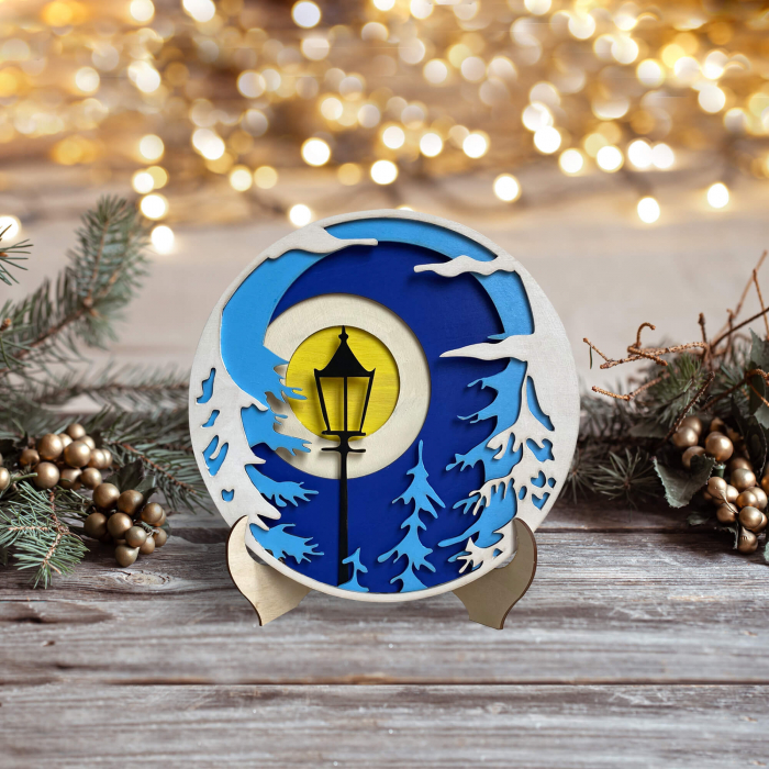 Puzzle 3D din lemn, cu acuarele, Peisaj de iarna [3]